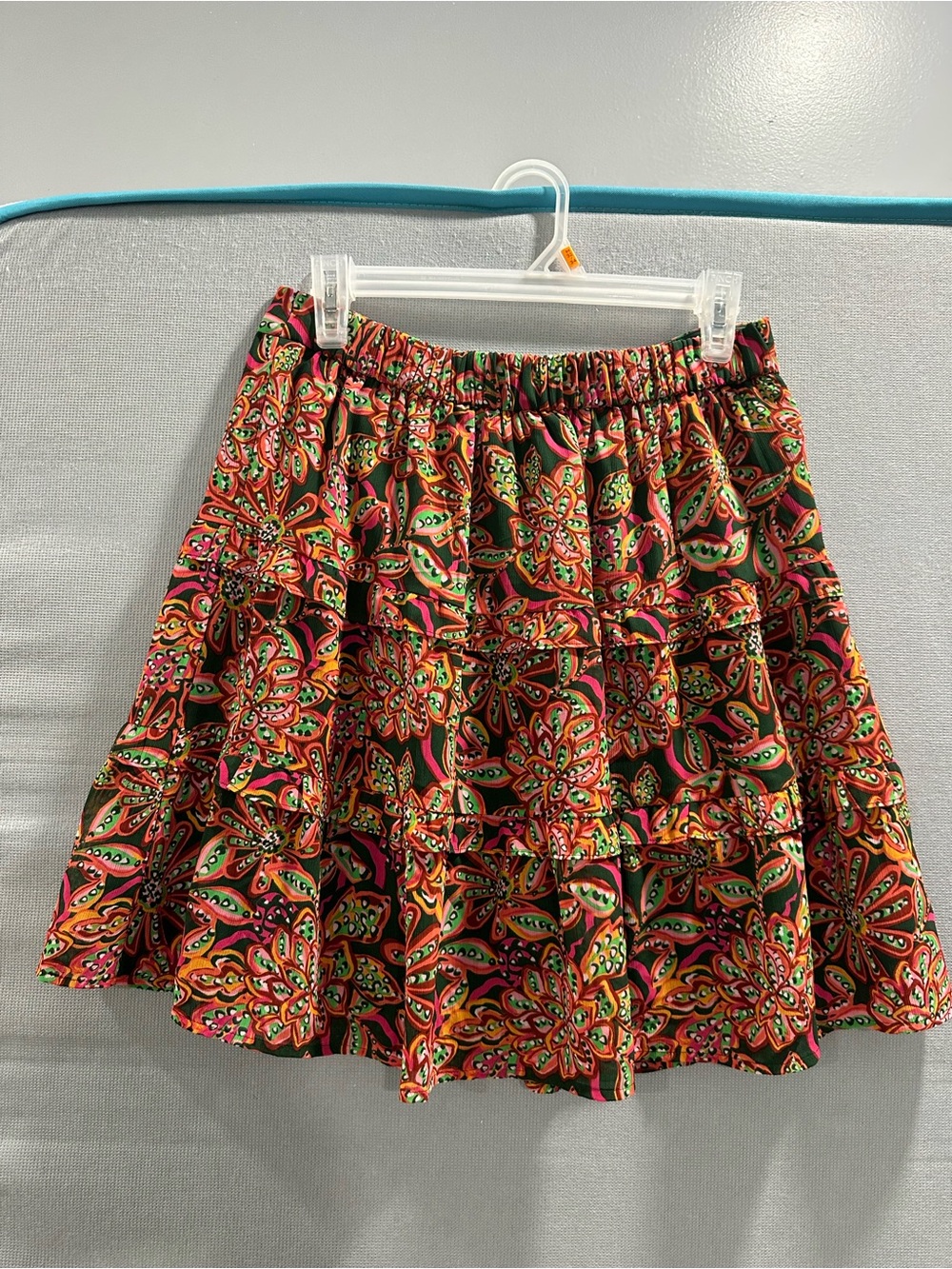 J. Crew Black Multicolor Floral Tiered Skater Skirt